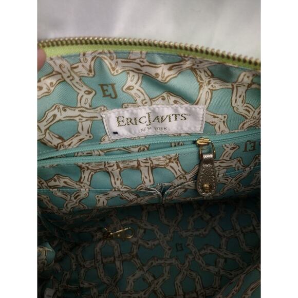 Eric Javits Multicolor Leather Strap Gold Metallic Bag Straw Canvas Stripes - Picture 5 of 12